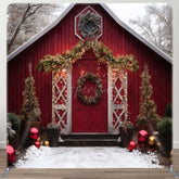 Aperturee - Aperturee Red Cabin Christmas Photo Booth Fabric Backdrop