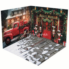 Aperturee - Aperturee Red Car Santa Workshop Christmas Room Set Backdrop