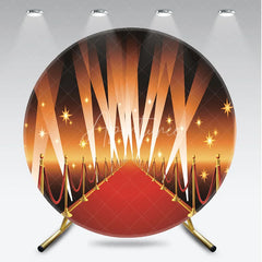 Aperturee - Aperturee Red Carpet Hollywood Round Backdrop VIP Runway with Spotlights and Stars Background Awards Night Birthday Party Decor