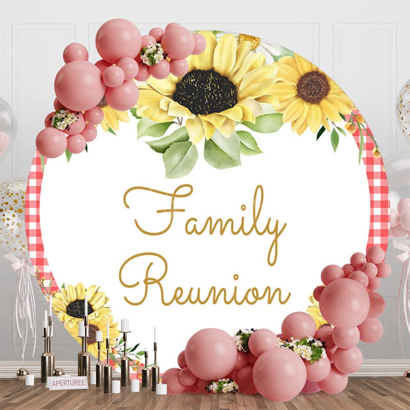 Aperturee - Aperturee Red Checkered Sunflower Round Family Reunion Backdrop