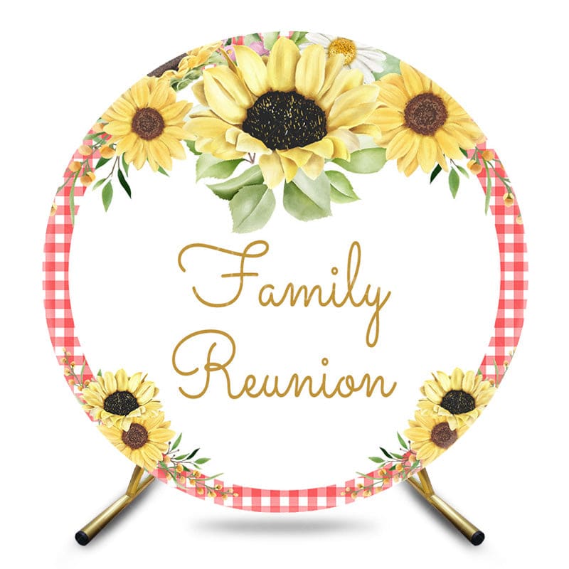 Aperturee - Aperturee Red Checkered Sunflower Round Family Reunion Backdrop