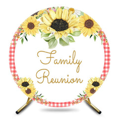 Aperturee - Aperturee Red Checkered Sunflower Round Family Reunion Backdrop