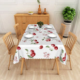 Aperturee - Aperturee Red Cherry and Blossom Rectangle Tablecloth Sweet Fruit and Floral Table Cover Farmhouse Kitchen Decor