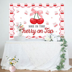 Aperturee - Aperturee Red Cherry On Top Pink Bow Gender Reveal Backdrop