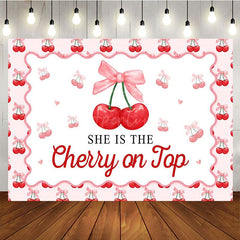 Aperturee - Aperturee Red Cherry On Top Pink Bow Gender Reveal Backdrop