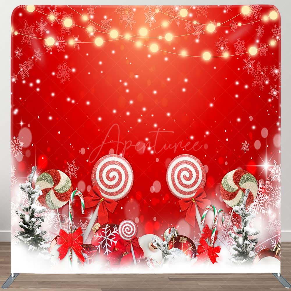 Aperturee - Aperturee Red Christmas Candy Bokeh Tension Fabric Backdrop
