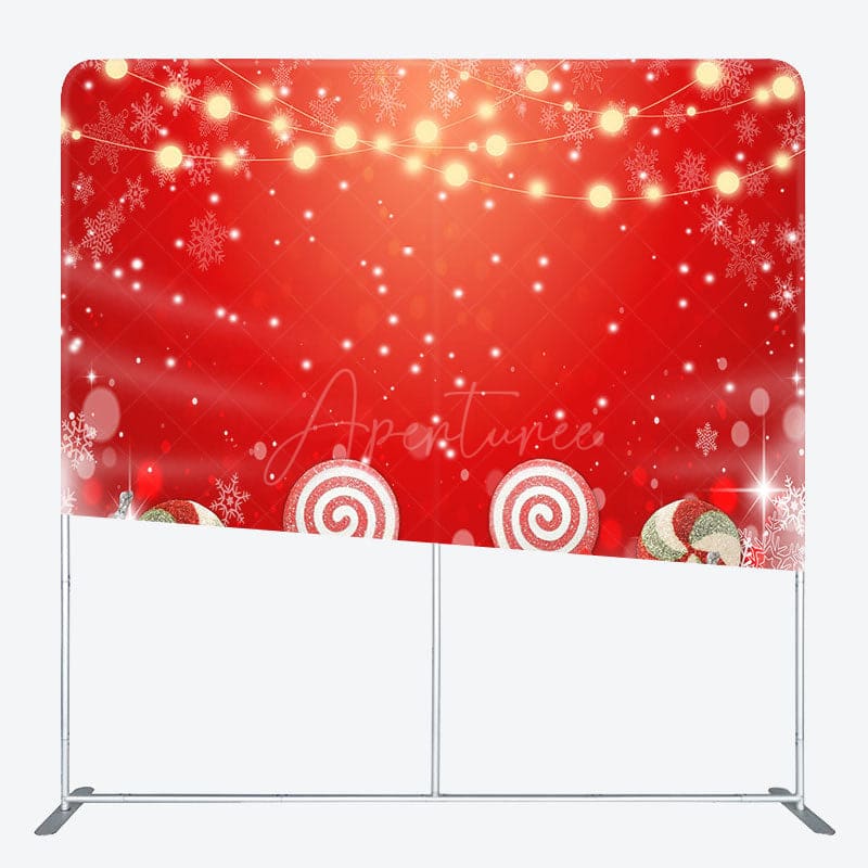 Aperturee - Aperturee Red Christmas Candy Bokeh Tension Fabric Backdrop