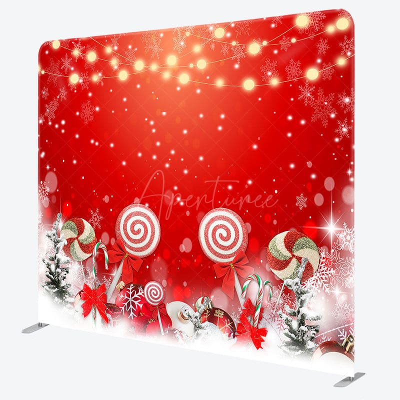 Aperturee - Aperturee Red Christmas Candy Bokeh Tension Fabric Backdrop
