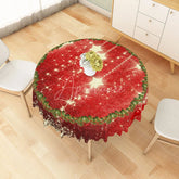Aperturee - Aperturee Red Christmas Round Tablecloth with Sparkling Stars and Garland Border Festive Holiday Dining Table Decor