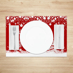 Aperturee - Aperturee Red Christmas Set of 4 Placemats White Lace Reindeer Xmas Tree Winter Holiday Table Mats Decor