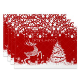 Aperturee - Aperturee Red Christmas Set of 4 Placemats White Lace Reindeer Xmas Tree Winter Holiday Table Mats Decor