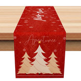 Aperturee - Aperturee Red Christmas Tree ’Merry Christmas’ Table Runner Rustic Holiday Dining Table Decorations