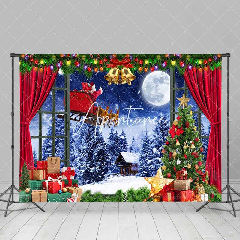 Aperturee - Aperturee Red Curtain Christmas Eve Holiday Party Backdrop