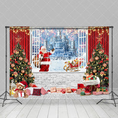 Aperturee - Aperturee Red Curtain Frozen Castle Window Christmas Backdrop