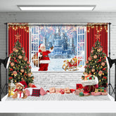Aperturee - Aperturee Red Curtain Frozen Castle Window Christmas Backdrop