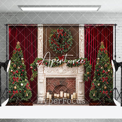 Aperturee - Aperturee Red Curtain Green Wall Christmas Room Set Backdrop