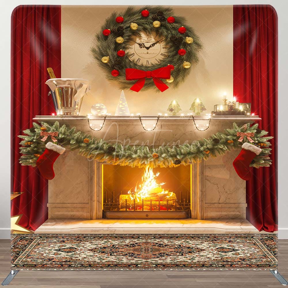 Aperturee - Aperturee Red Curtain House Wreath Xmas Pillow Case Backdrop