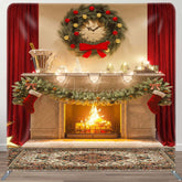 Aperturee - Aperturee Red Curtain House Wreath Xmas Pillow Case Backdrop