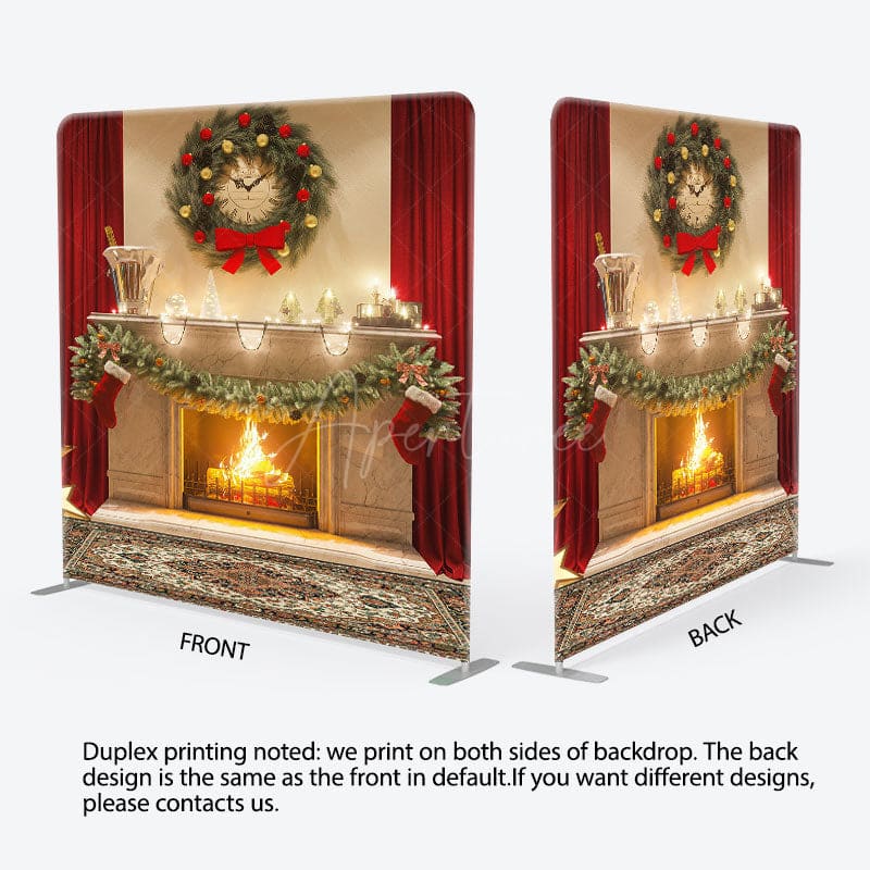 Aperturee - Aperturee Red Curtain House Wreath Xmas Pillow Case Backdrop