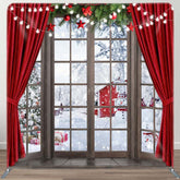 Aperturee - Aperturee Red Curtain Snowman Christmas Tension Fabric Backdrop
