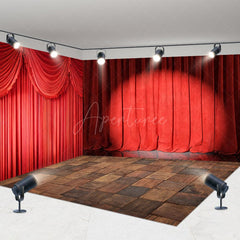 Aperturee - Aperturee Red Curtain Spotlight Stage Photo Room Set Backdrop