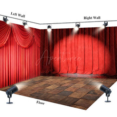 Aperturee - Aperturee Red Curtain Spotlight Stage Photo Room Set Backdrop