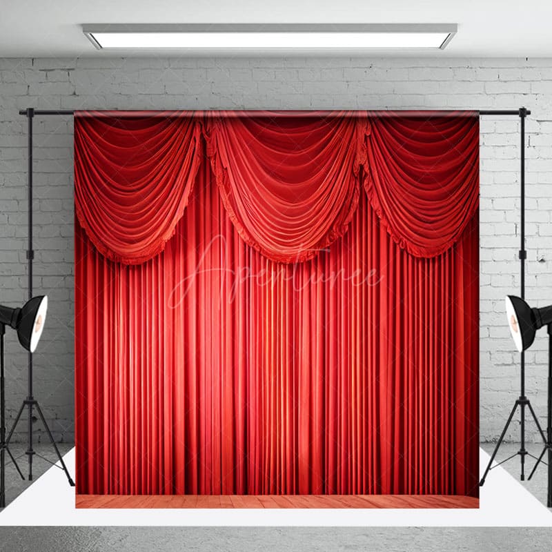 Aperturee - Aperturee Red Curtain Spotlight Stage Photo Room Set Backdrop