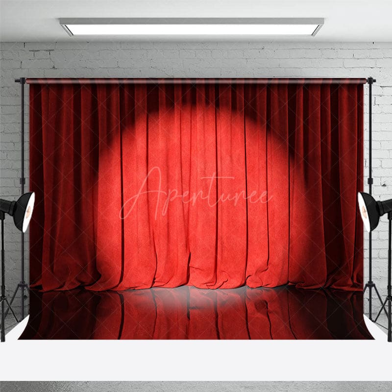 Aperturee - Aperturee Red Curtain Spotlight Stage Photo Room Set Backdrop
