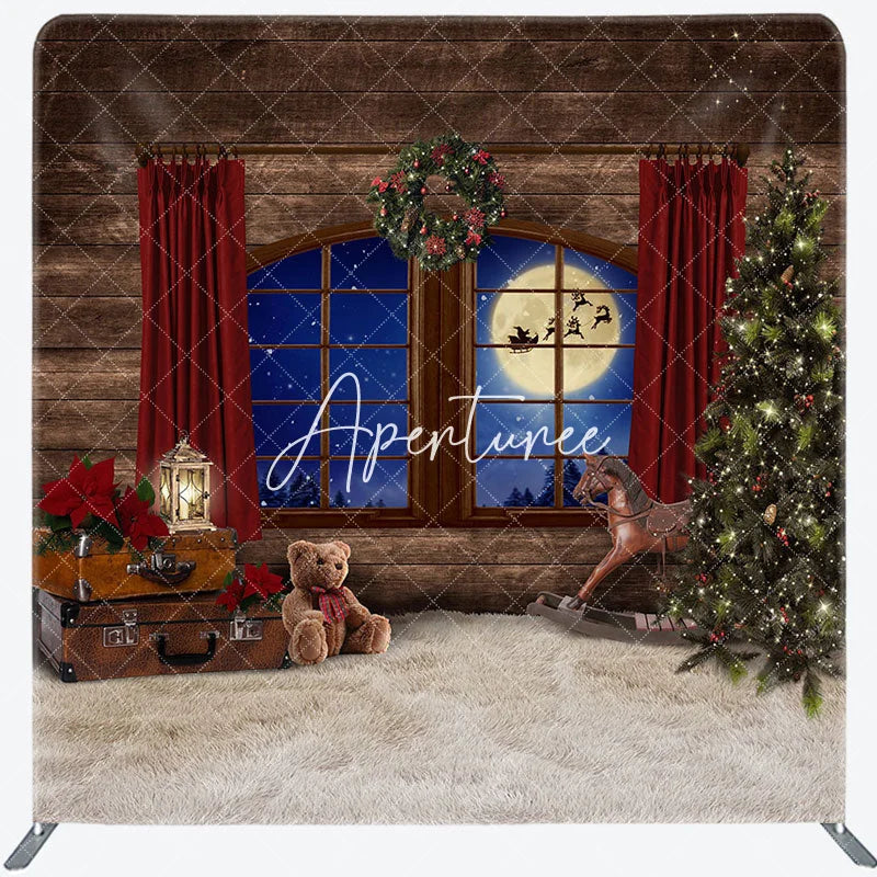 Aperturee - Aperturee Red Curtain Wood Window Double-Sided Square Backdrop