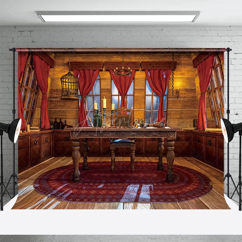 Aperturee - Aperturee Red Curtains Windy Study Table Photography Backdrop