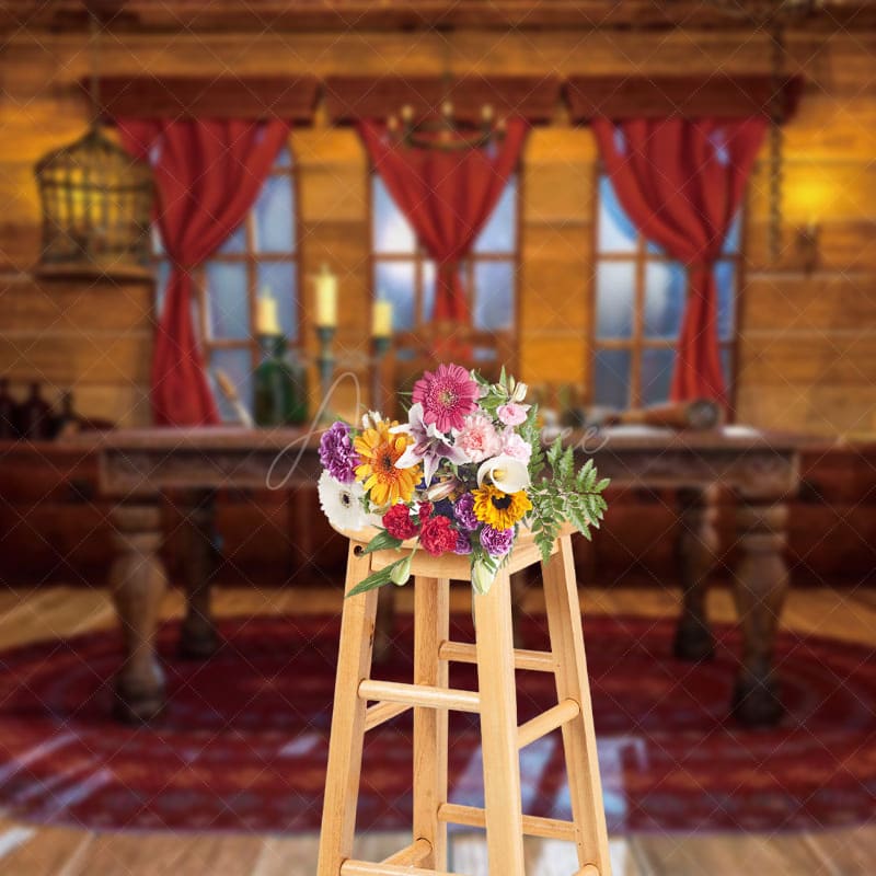 Aperturee - Aperturee Red Curtains Windy Study Table Photography Backdrop
