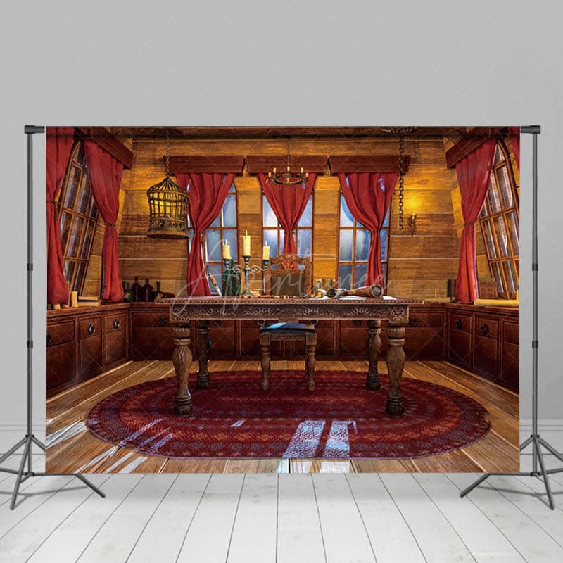 Aperturee - Aperturee Red Curtains Windy Study Table Photography Backdrop