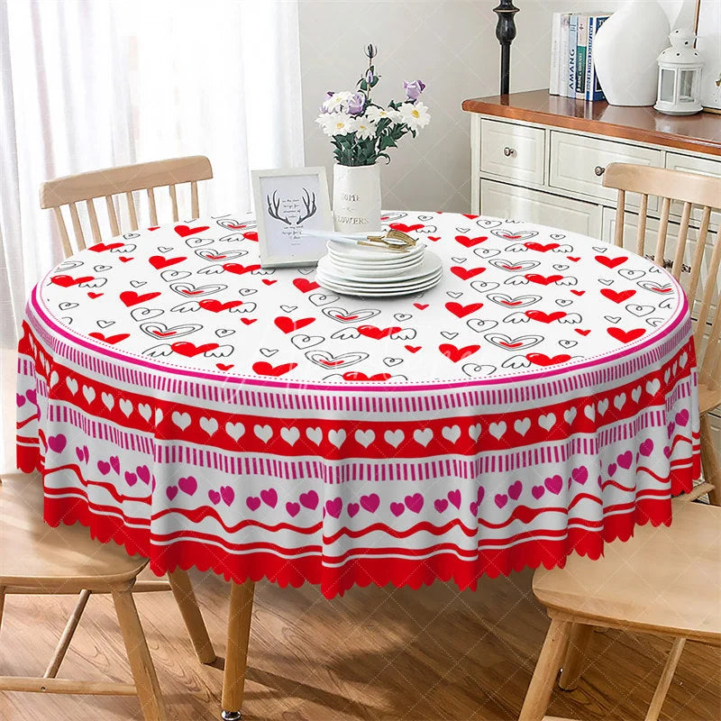 Aperturee - Aperturee Red Doodle Heart Wing Round Tablecloth Cute Sketch Love Pattern Table Cover for Valentine