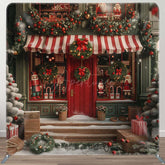 Aperturee - Aperturee Red Door Bell Greenery Christmas Tension Fabric Backdrop