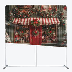 Aperturee - Aperturee Red Door Bell Greenery Christmas Tension Fabric Backdrop