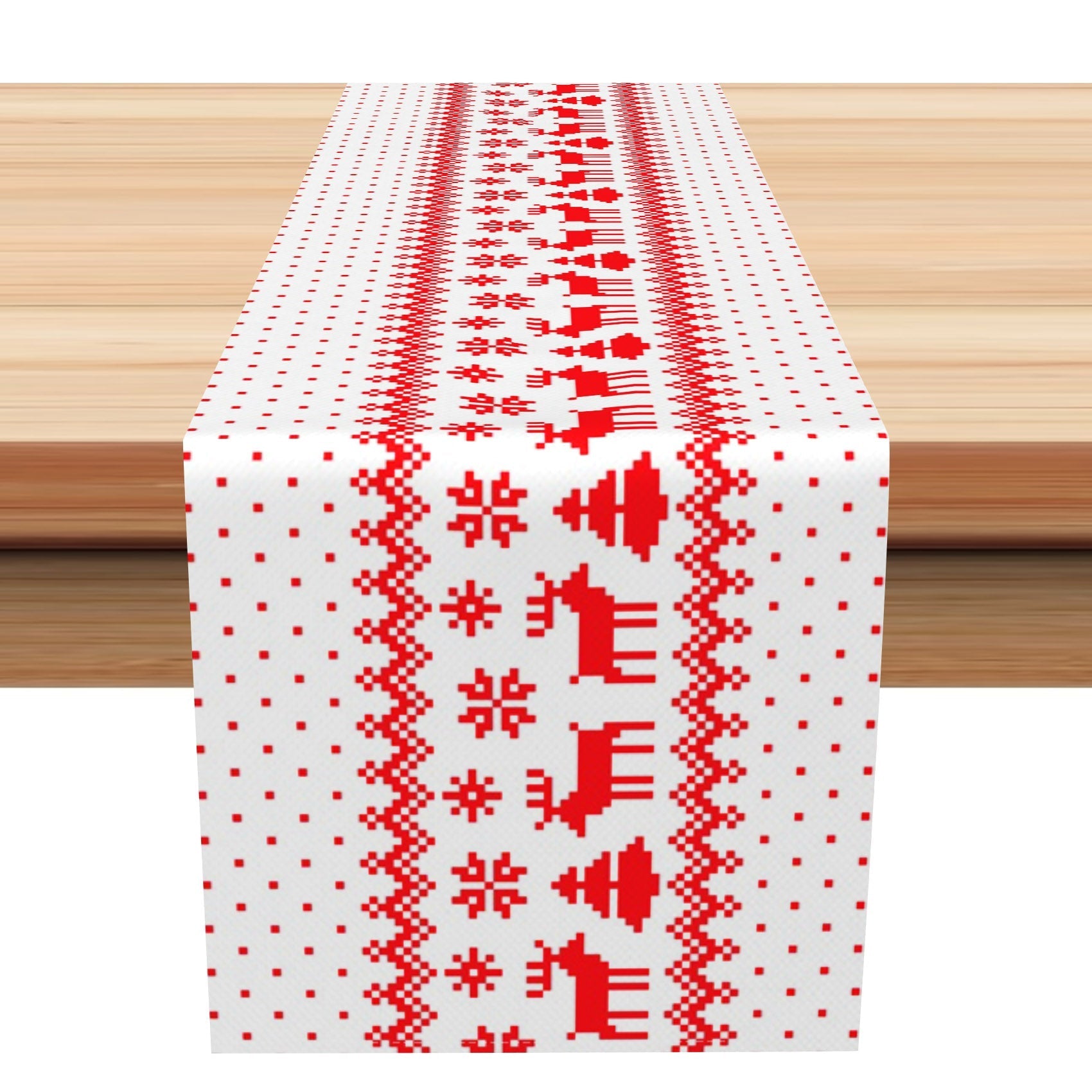 Aperturee - Aperturee Red Dots Snowflake Elk Ugly Christmas Table Runner