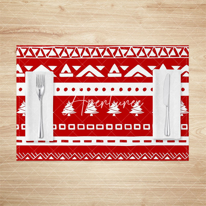 Aperturee - Aperturee Red Fair Isle Pattern Christmas Set Of 4 Placemats