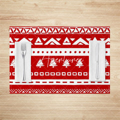 Aperturee - Aperturee Red Fair Isle Pattern Christmas Set Of 4 Placemats