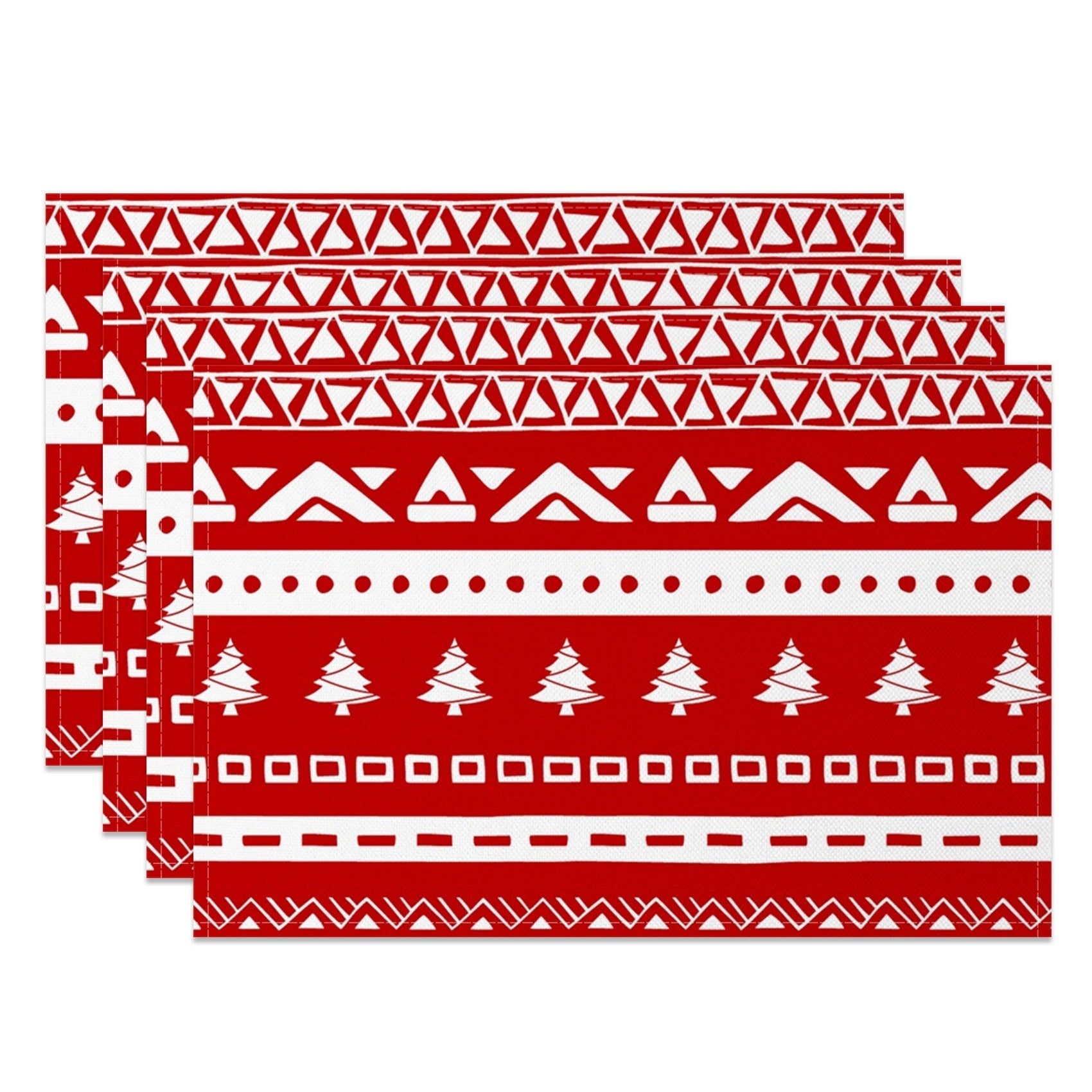 Aperturee - Aperturee Red Fair Isle Pattern Christmas Set Of 4 Placemats