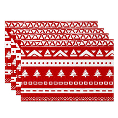 Aperturee - Aperturee Red Fair Isle Pattern Christmas Set Of 4 Placemats
