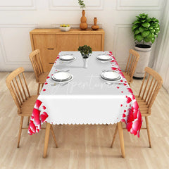 Aperturee - Aperturee Red Falling Heart Petals Rectangle Tablecloth Romantic Valentine Border Table Cover Anniversary Dinner Home Decor