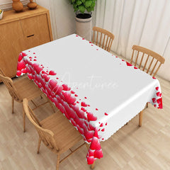 Aperturee - Aperturee Red Falling Heart Petals Rectangle Tablecloth Romantic Valentine Border Table Cover Anniversary Dinner Home Decor
