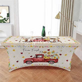 Aperturee - Aperturee Red Farm Truck Daisy Ladybug Baby Shower Stretch Table Cover