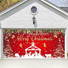 Aperturee - Aperturee Red Festive Christmas Nativity Garage Door Banner