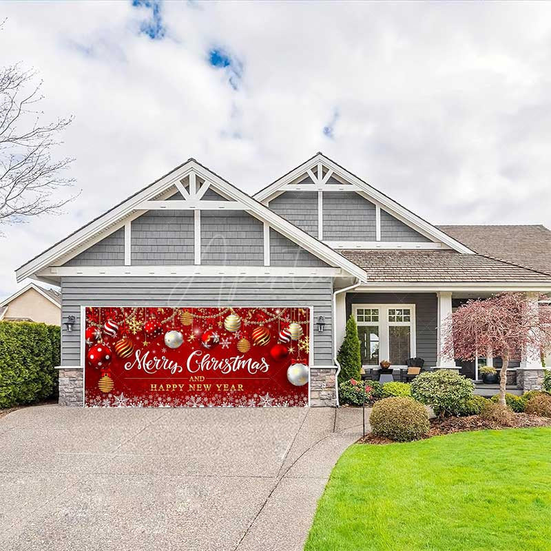 Aperturee - Aperturee Red Festive Christmas New Year Garage Door Banner