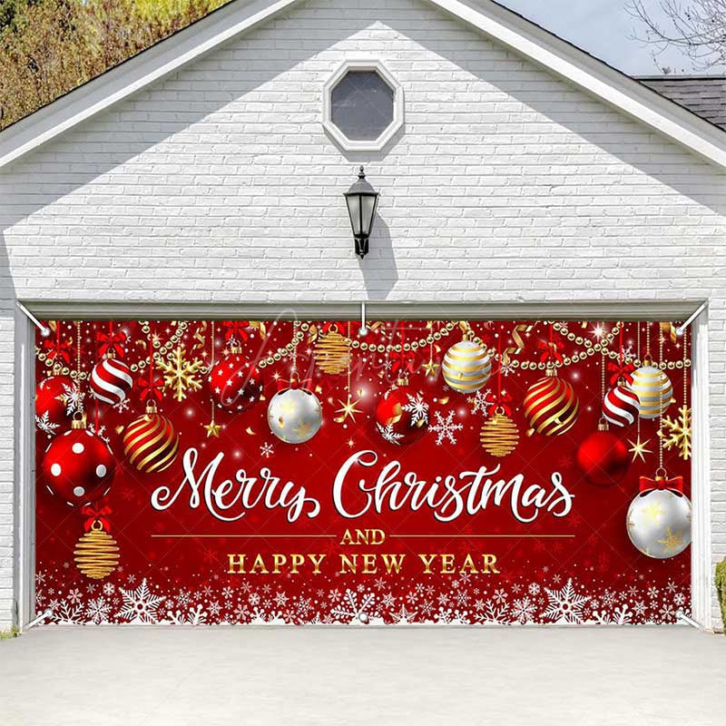 Aperturee - Aperturee Red Festive Christmas New Year Garage Door Banner