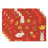Aperturee - Aperturee Red Festive Gold Rabbit New Year Set Of 4 Placemats