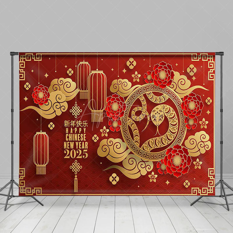 Aperturee - Aperturee Red Festive Snake Happy Chinese New Year Backdrop