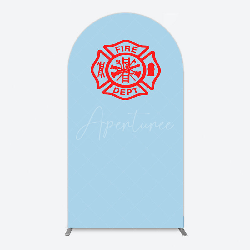 Aperturee - Aperturee Red Fire Department Logo Light Blue Arch Backdrop