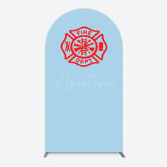 Aperturee - Aperturee Red Fire Department Logo Light Blue Arch Backdrop
